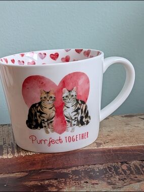 Purrfect Together Cat Mug - White with Pink Heart Accent